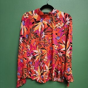 Easel Los Angeles Floral Blouse Mock Neck Smocked Cuffs – NWT